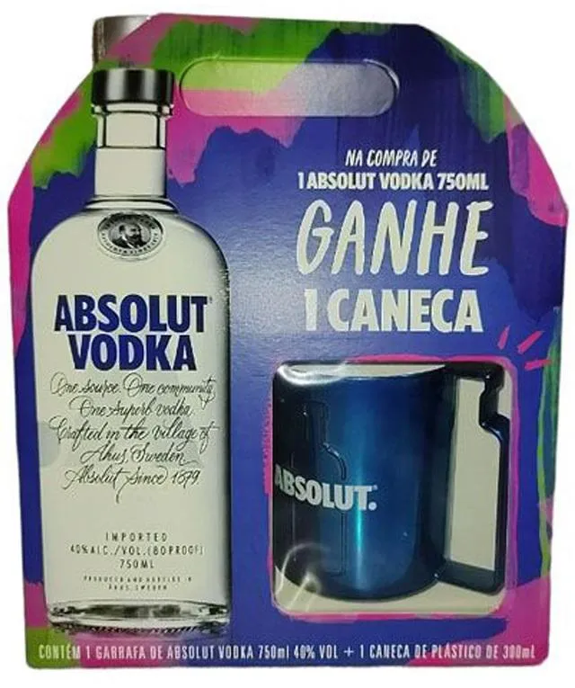 Kit Vodka Absolut 750 ml Com 1 Caneca Kit Vodka Absolut 750 ml Com 1 Caneca