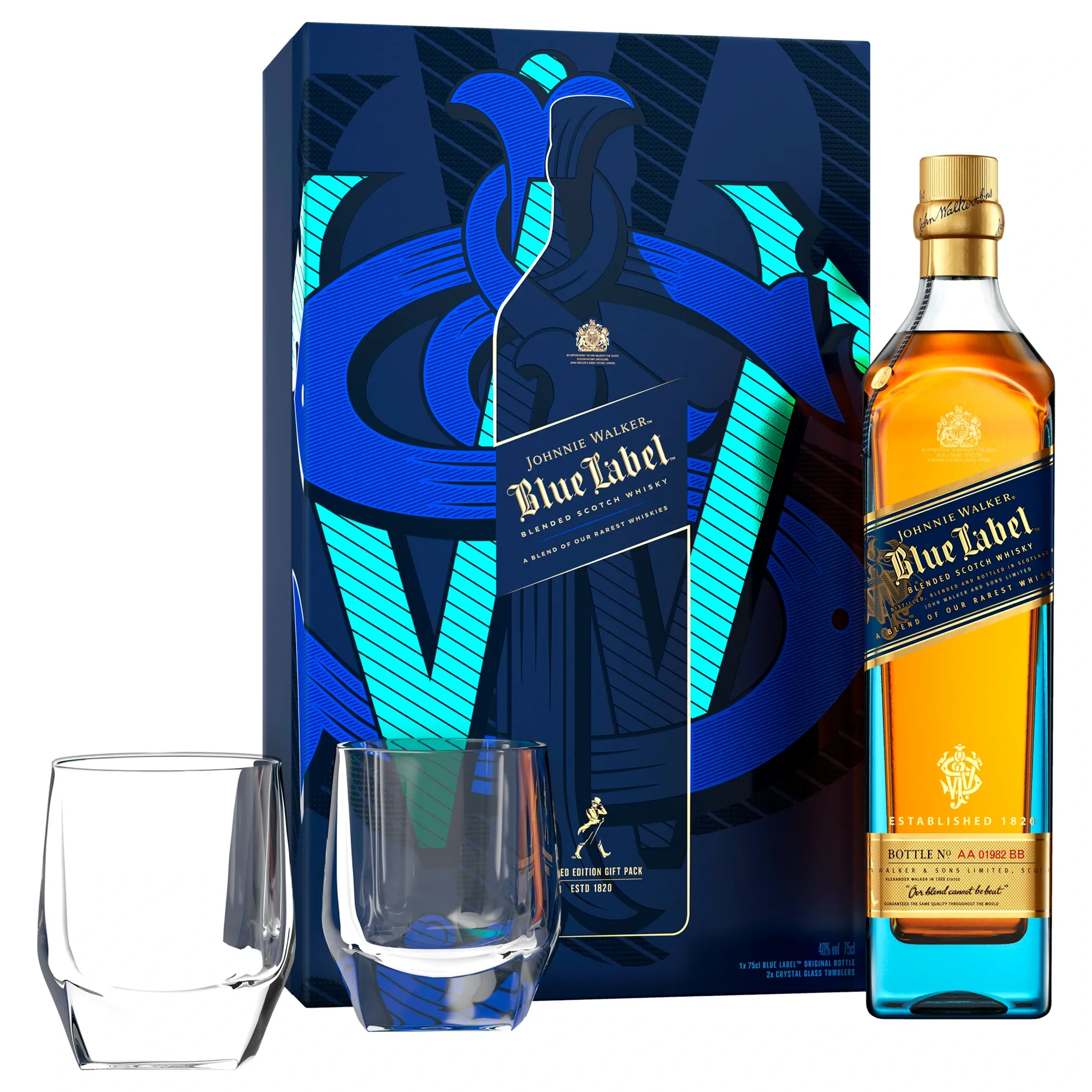 Whisky Johnnie Walker Blue Label 750ml + 2 Copos de Cristal Whisky Johnnie Walker Blue Label 750ml + 2 Copos de Cristal
